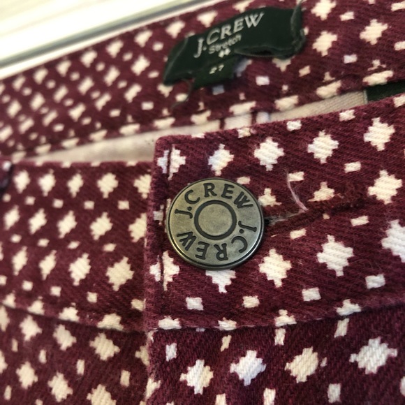 J. Crew Stretch Skinny Geometric Print Jeans Wine - Picture 4 of 8